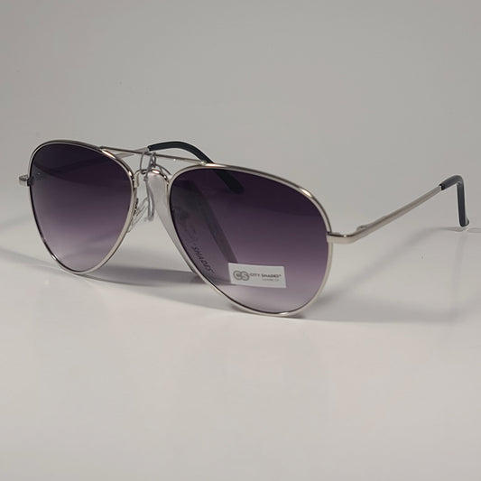 City Shades 6752 Pilot Sunglasses Silver Tone Frame Smoke Gray Gradient Lens