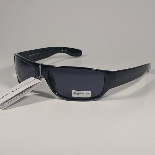 City Shades 6276 Sport Wrap Sunglasses Shiny Black Frame Gray Tinted Lens - Sunglasses