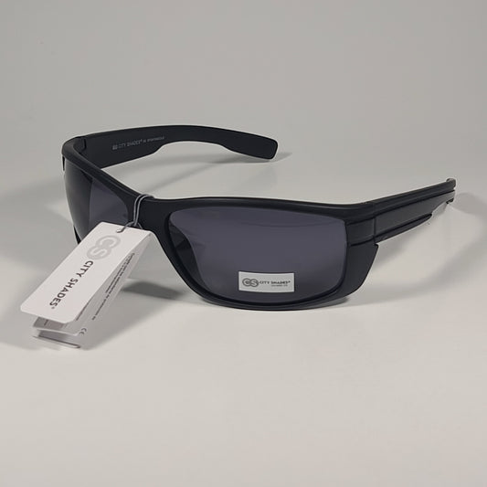 City Shades 6329 Sport Wrap Sunglasses Shiny Black Frame Gray Tinted Lens - Sunglasses