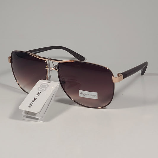 City Shades 6602 Pilot Sunglasses Brown And Gold Tone Frame Brown Gradient Lens - Sunglasses
