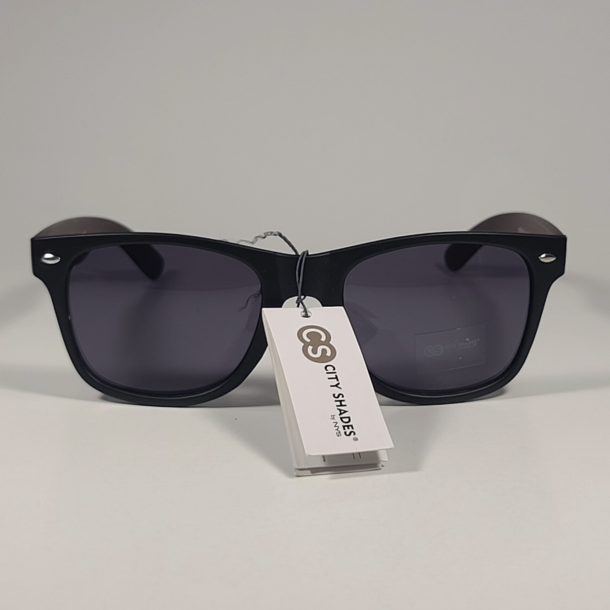 City Shades 6732-78 Square Sunglasses Matte Black Wood Frame Gray Tinted Lens - Sunglasses