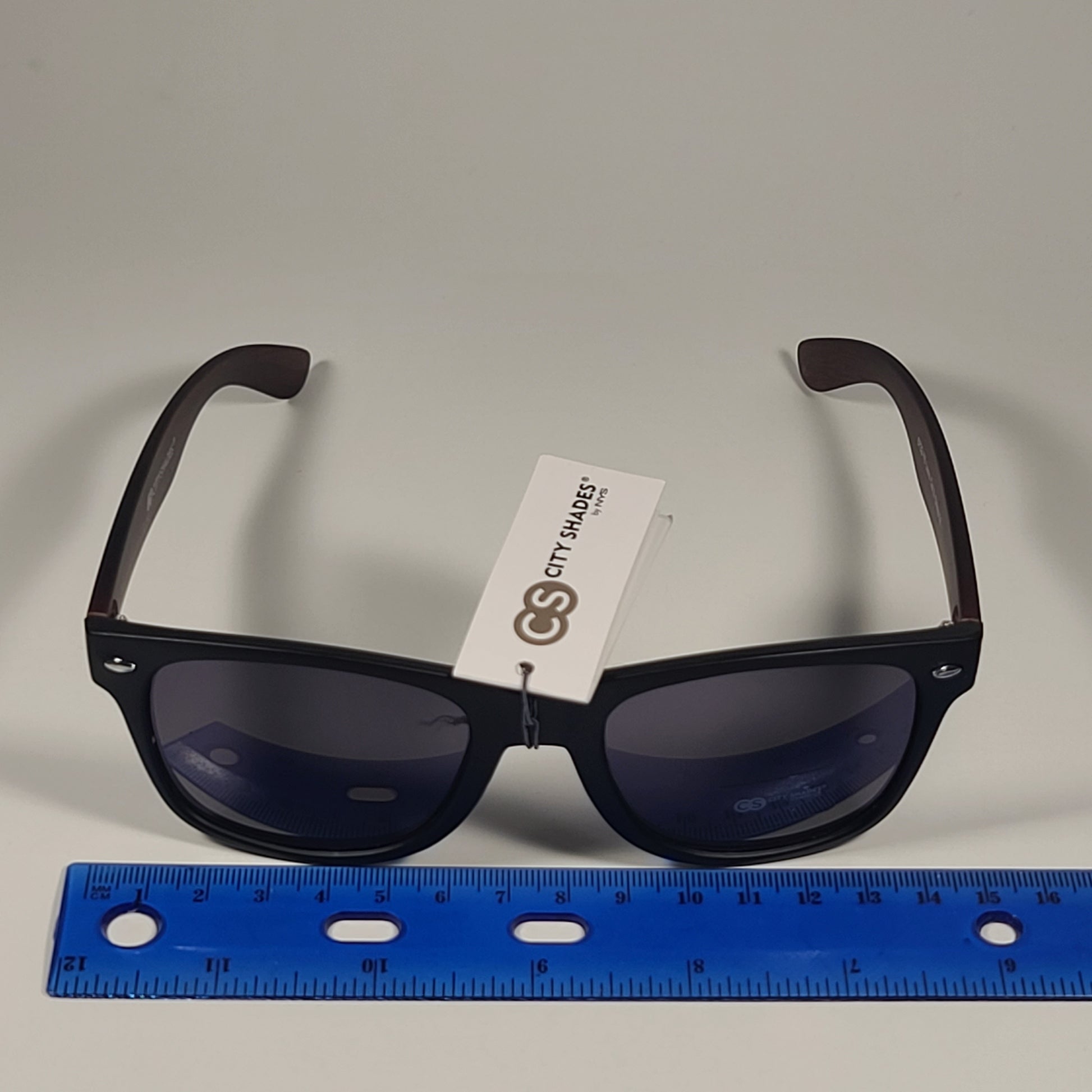 City Shades 6732-78 Square Sunglasses Matte Black Wood Frame Gray Tinted Lens - Sunglasses