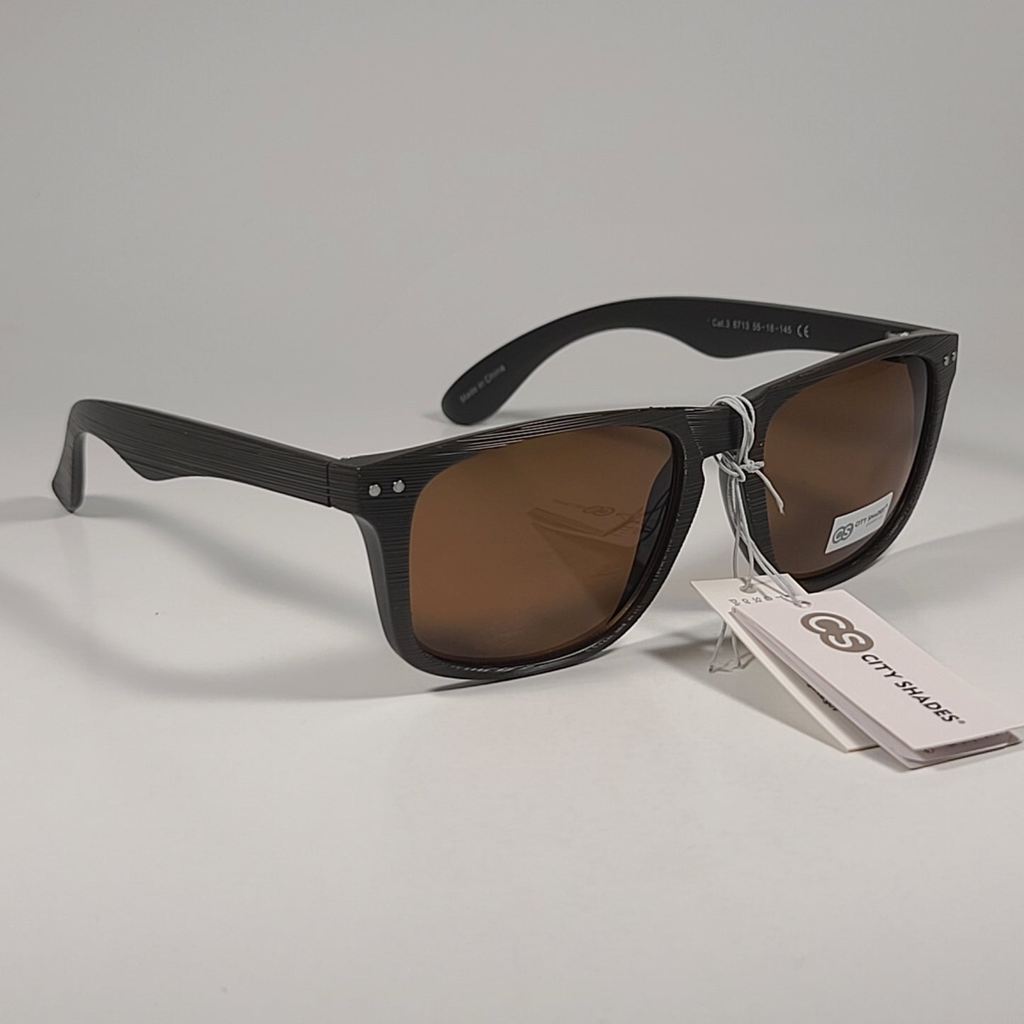 City Shades 6713 Square Sunglasses Brown Frame Brown Tinted Lens 55mm - Sunglasses