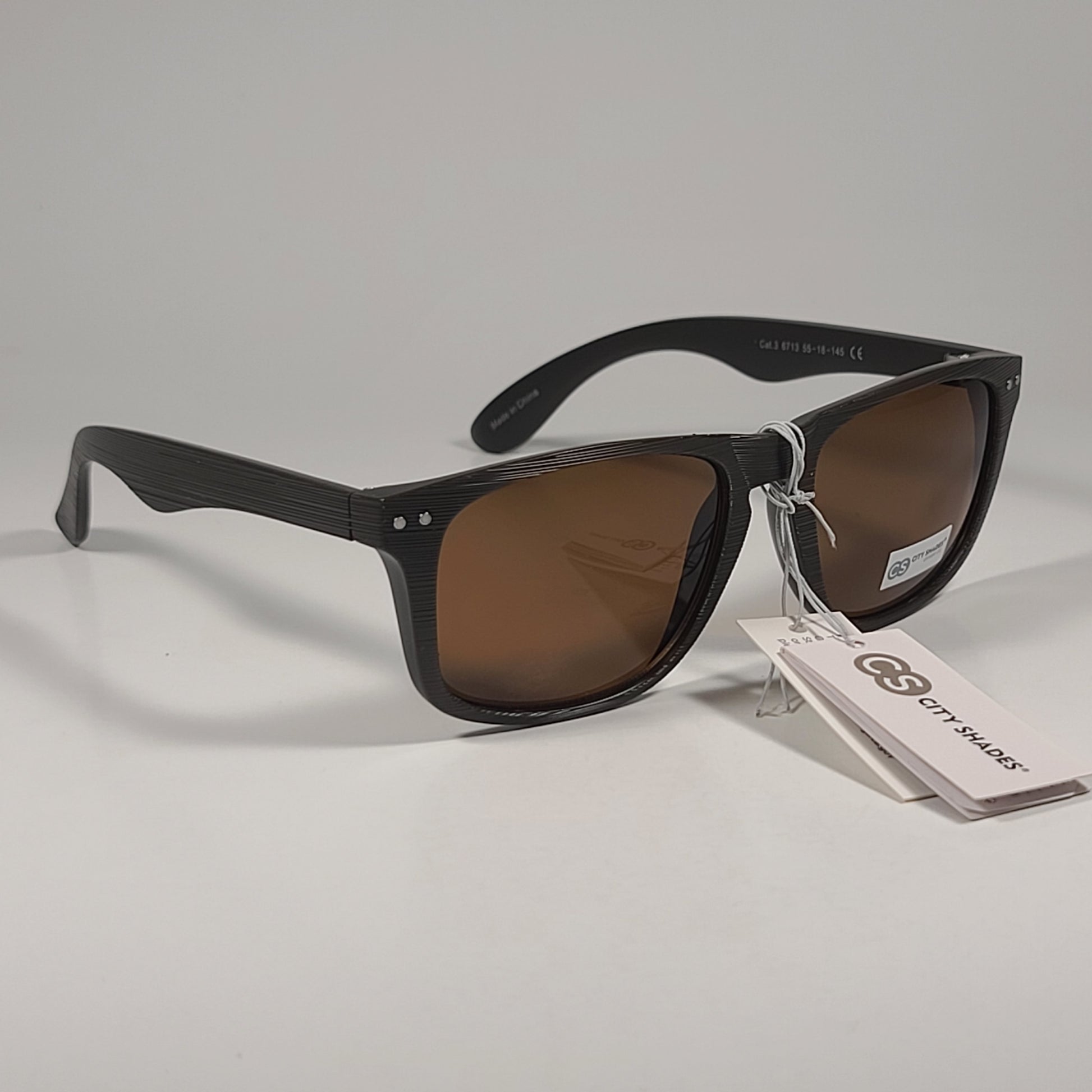 City Shades 6713 Square Sunglasses Brown Frame Brown Tinted Lens 55mm - Sunglasses