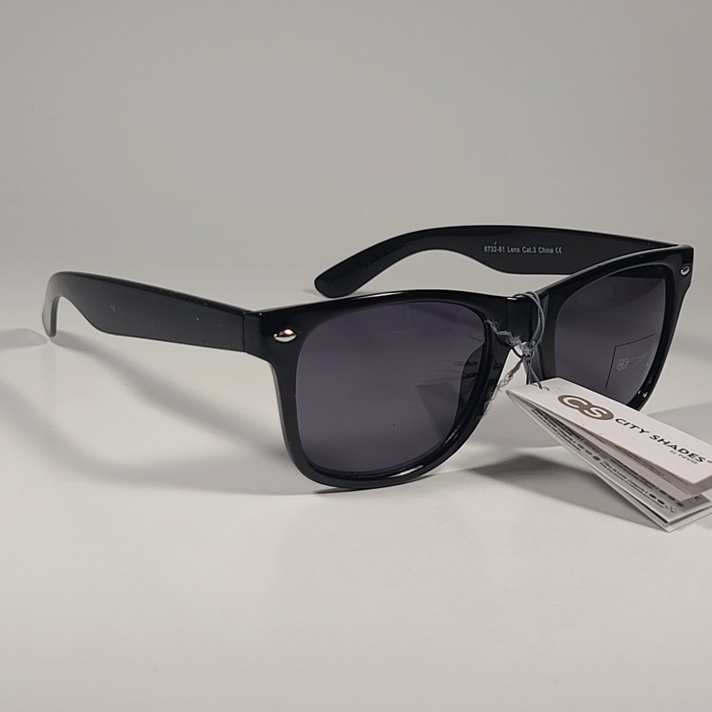 City Shades 6732-81 Square Sunglasses Shiny Black Frame Gray Tinted Lens - Sunglasses