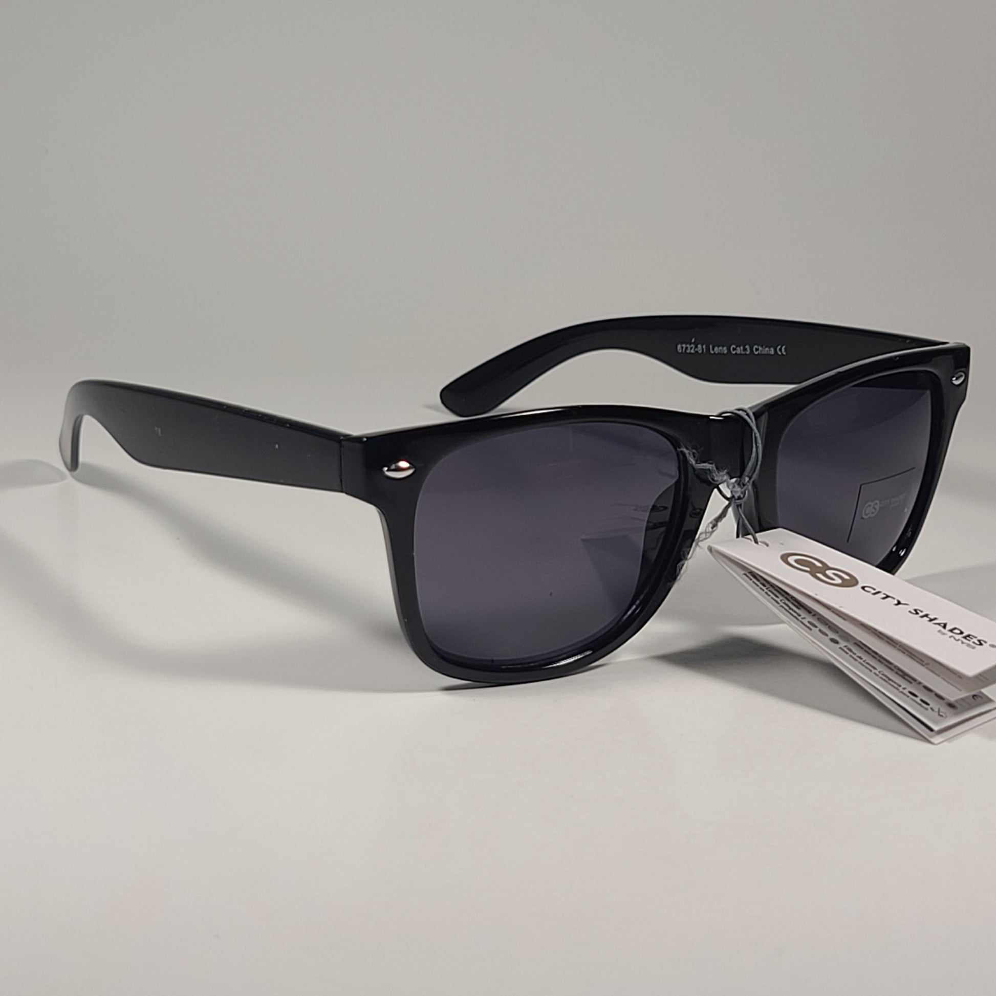 City Shades 6732-81 Square Sunglasses Shiny Black Frame Gray Tinted Lens - Sunglasses