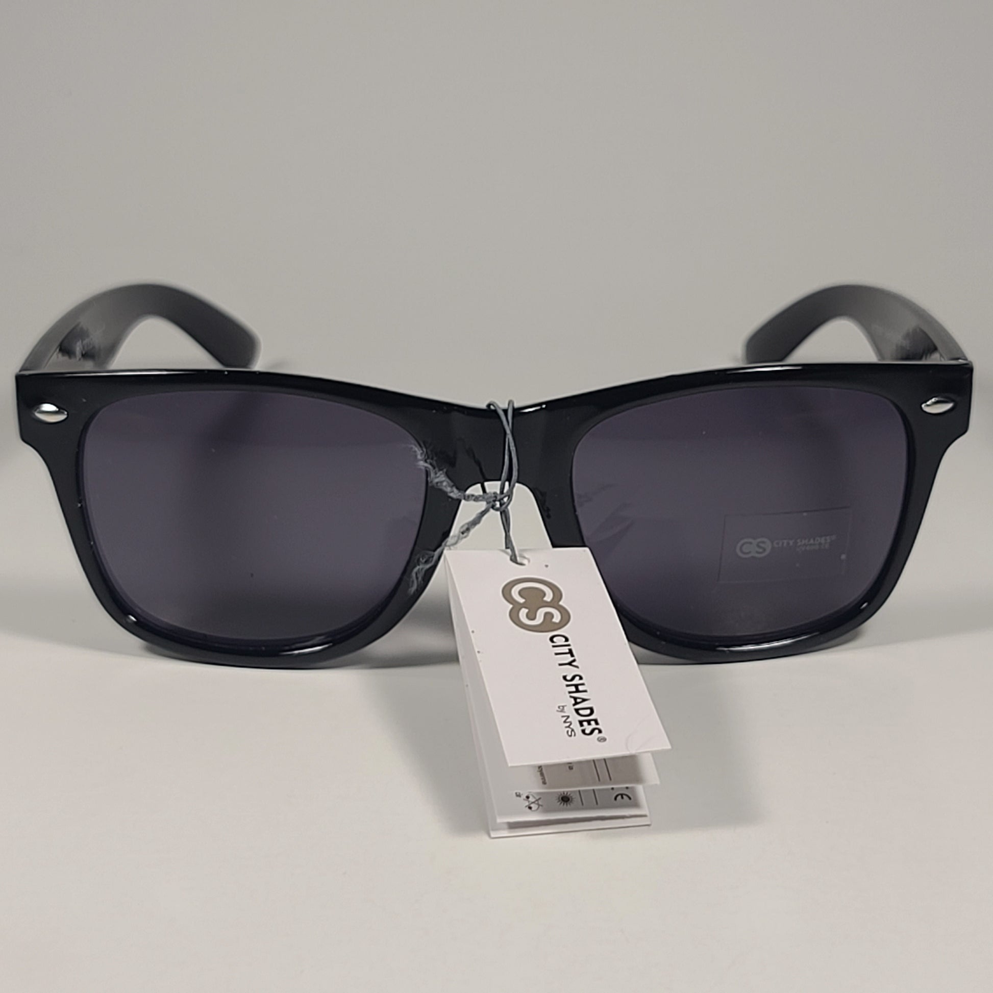 City Shades 6732-81 Square Sunglasses Shiny Black Frame Gray Tinted Lens - Sunglasses