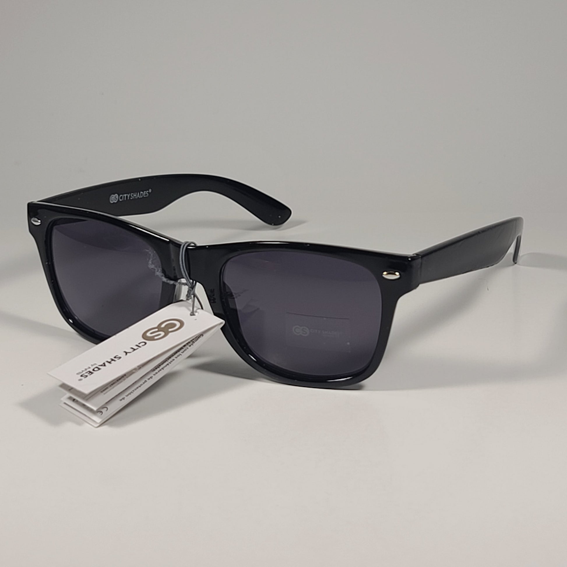 City Shades 6732-81 Square Sunglasses Shiny Black Frame Gray Tinted Lens - Sunglasses