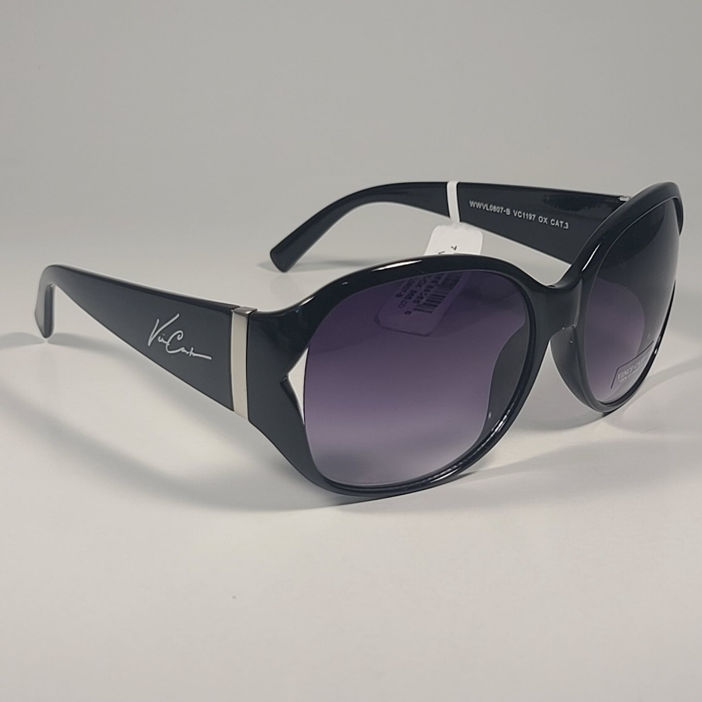 Vince Camuto VC1197 OX Vented Oval Sunglasses Black Frame Smoke Gradient Lens - Sunglasses
