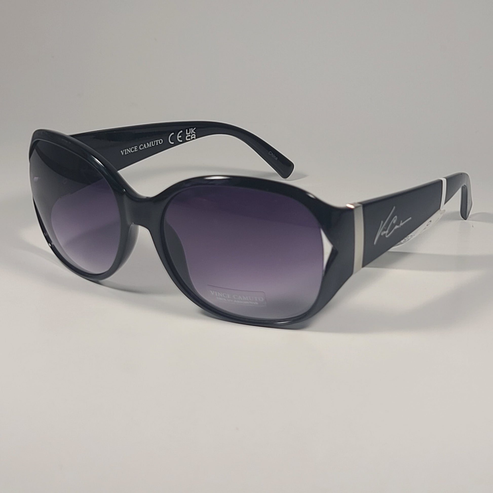Vince Camuto VC1197 OX Vented Oval Sunglasses Black Frame Smoke Gradient Lens - Sunglasses