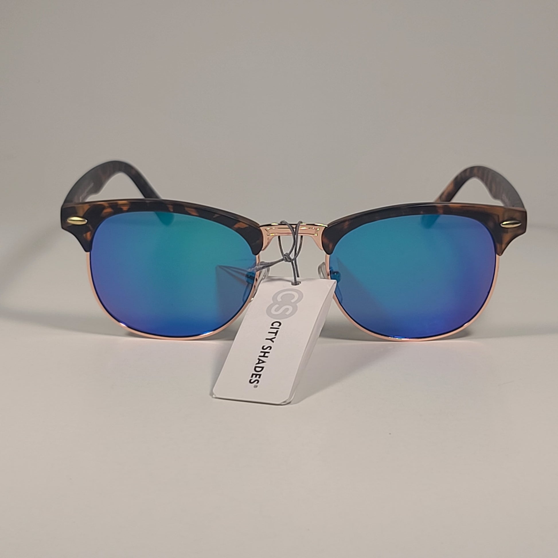 City Shades 6694-22 Club Sunglasses Tortoise Gold Frame Blue Green Mirror Lens - Sunglasses
