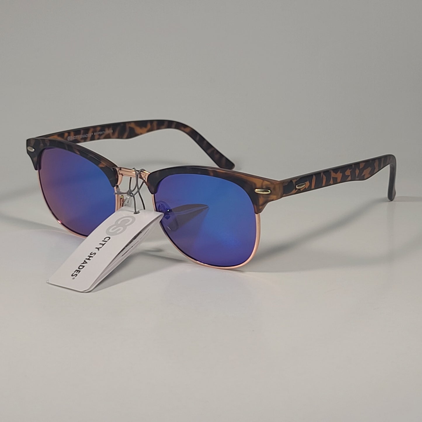 City Shades 6694-22 Club Sunglasses Tortoise Gold Frame Blue Green Mirror Lens - Sunglasses