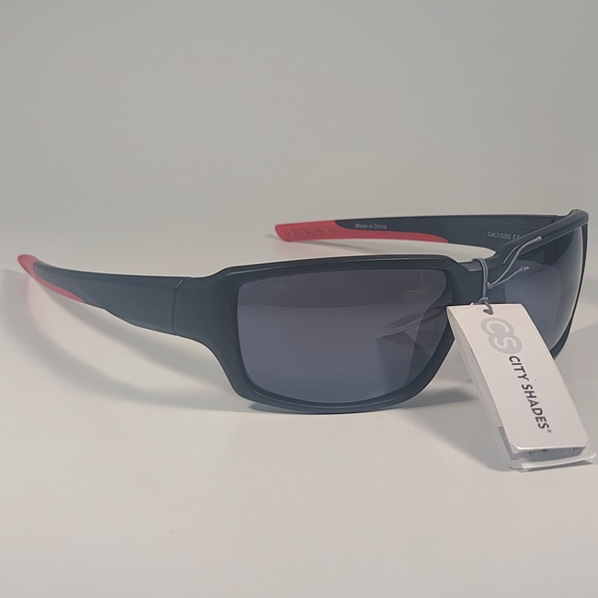 City Shades 6258 Sport Wrap Sunglasses Matte Black & Red Frame Gray Tinted Lens - Sunglasses
