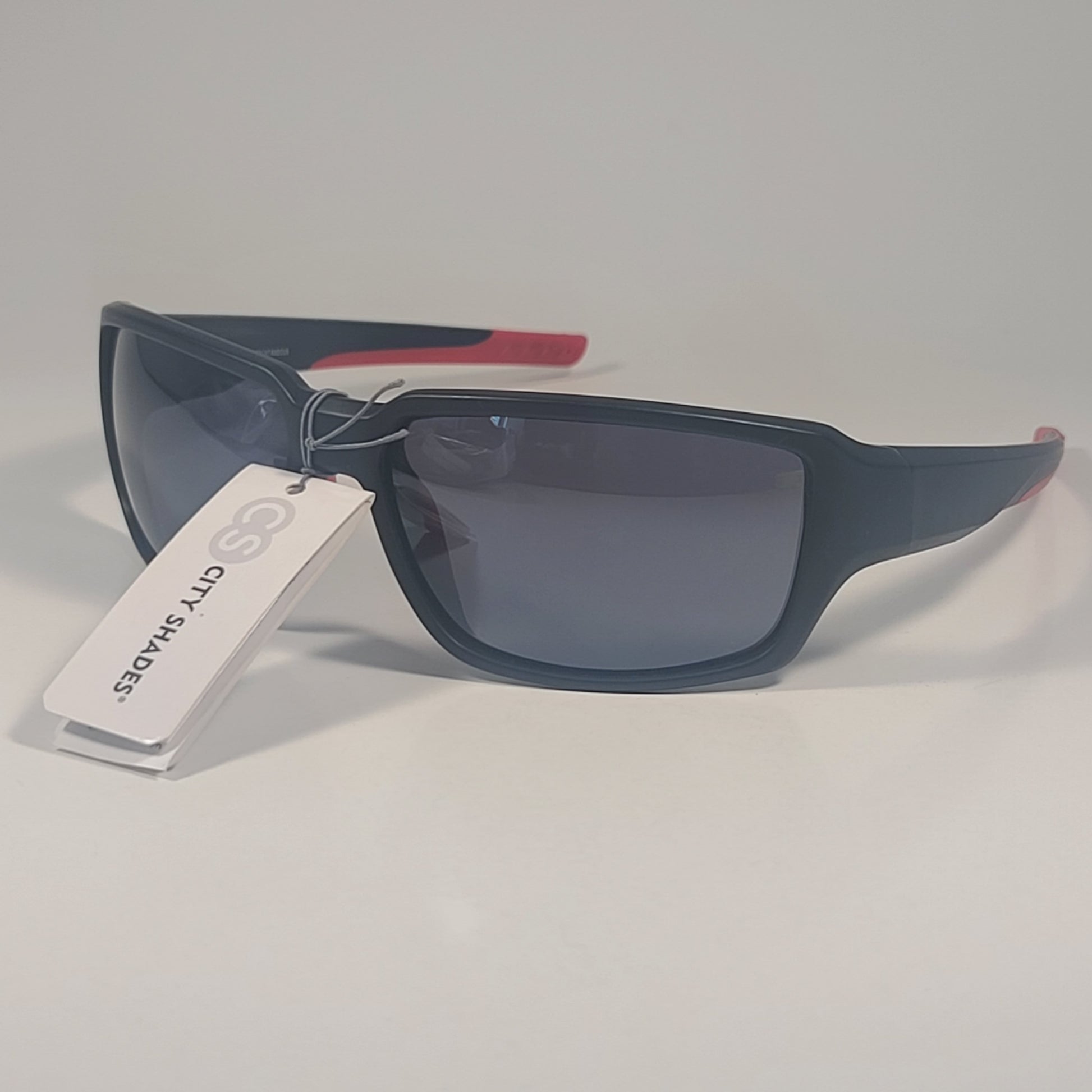 City Shades 6258 Sport Wrap Sunglasses Matte Black & Red Frame Gray Tinted Lens - Sunglasses