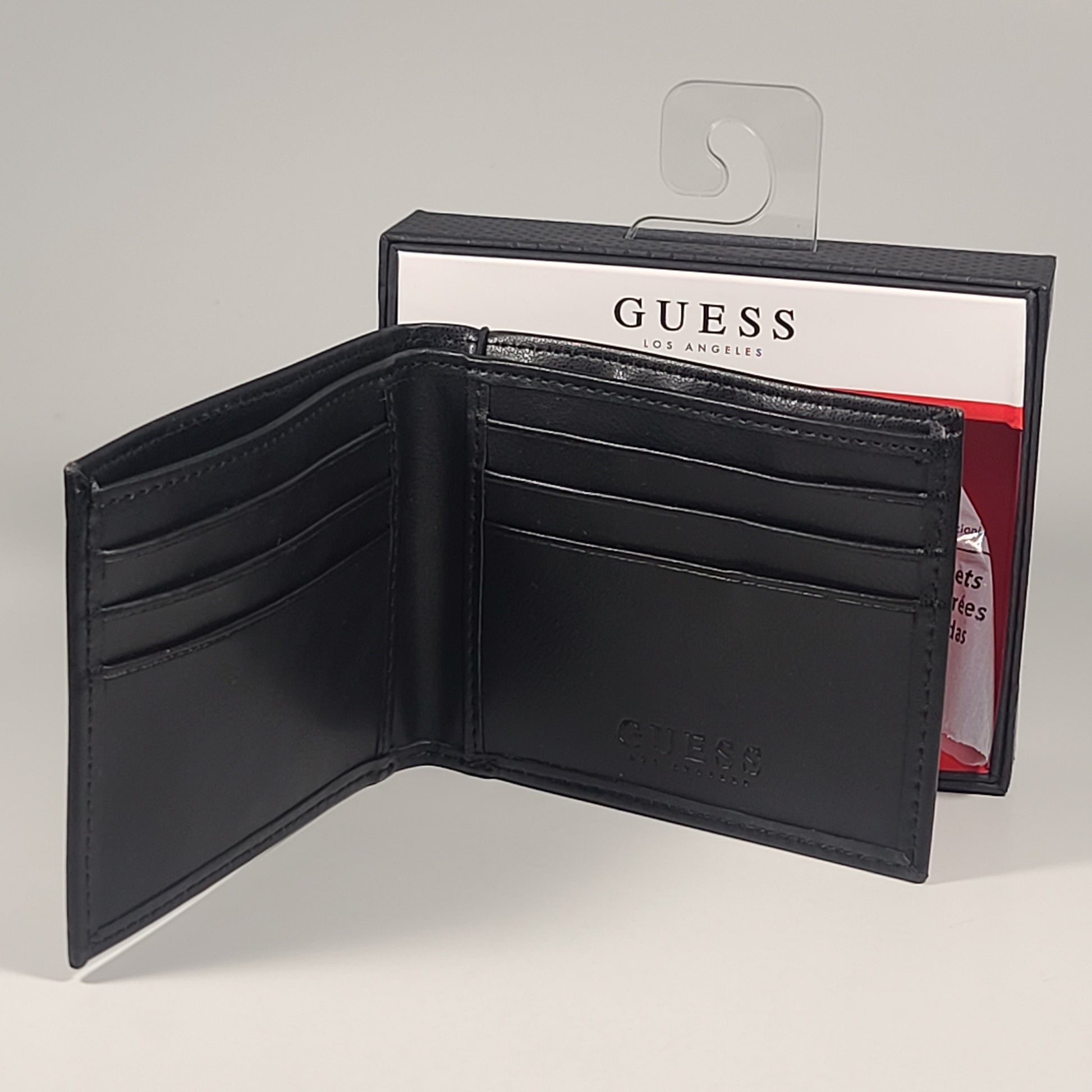 Guess Los Angeles Men’s Bifold Wallet Faux Black Red Stitching Logo 31GO130040 - Wallets