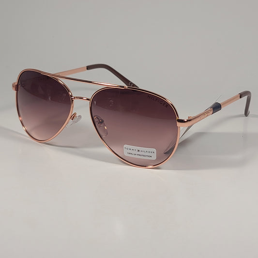 Tommy Hilfiger WM OL627 Aviator Sunglasses Rose Gold Frame Brown Gradient Lens - Sunglasses