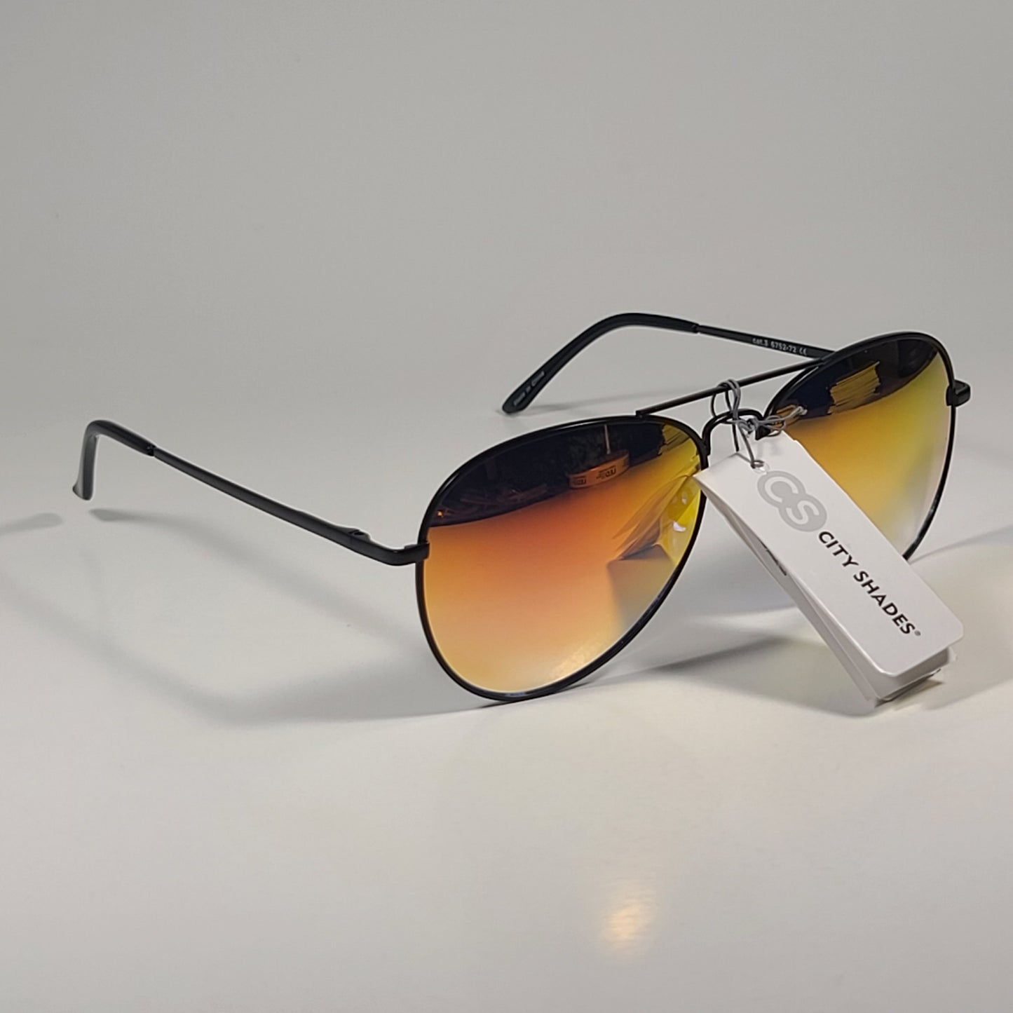 City Shades 6752-72 Pilot Sunglasses Black Frame Orange Mirror Lens - Sunglasses