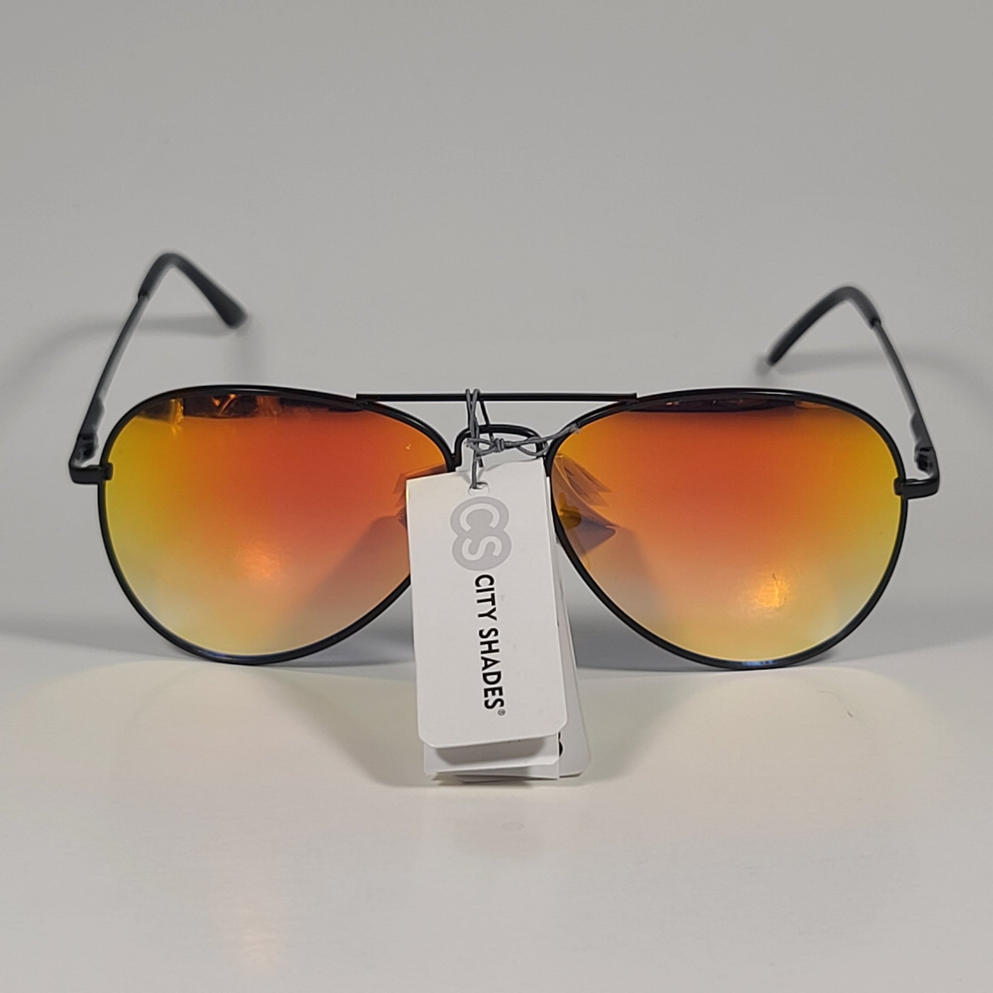 City Shades 6752-72 Pilot Sunglasses Black Frame Orange Mirror Lens - Sunglasses