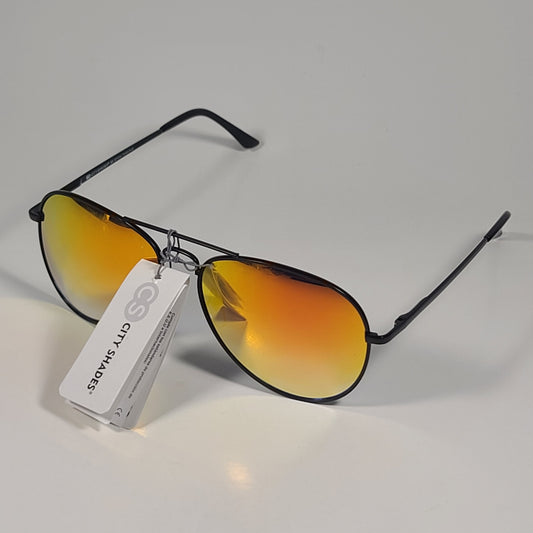 City Shades 6752-72 Pilot Sunglasses Black Frame Orange Mirror Lens - Sunglasses
