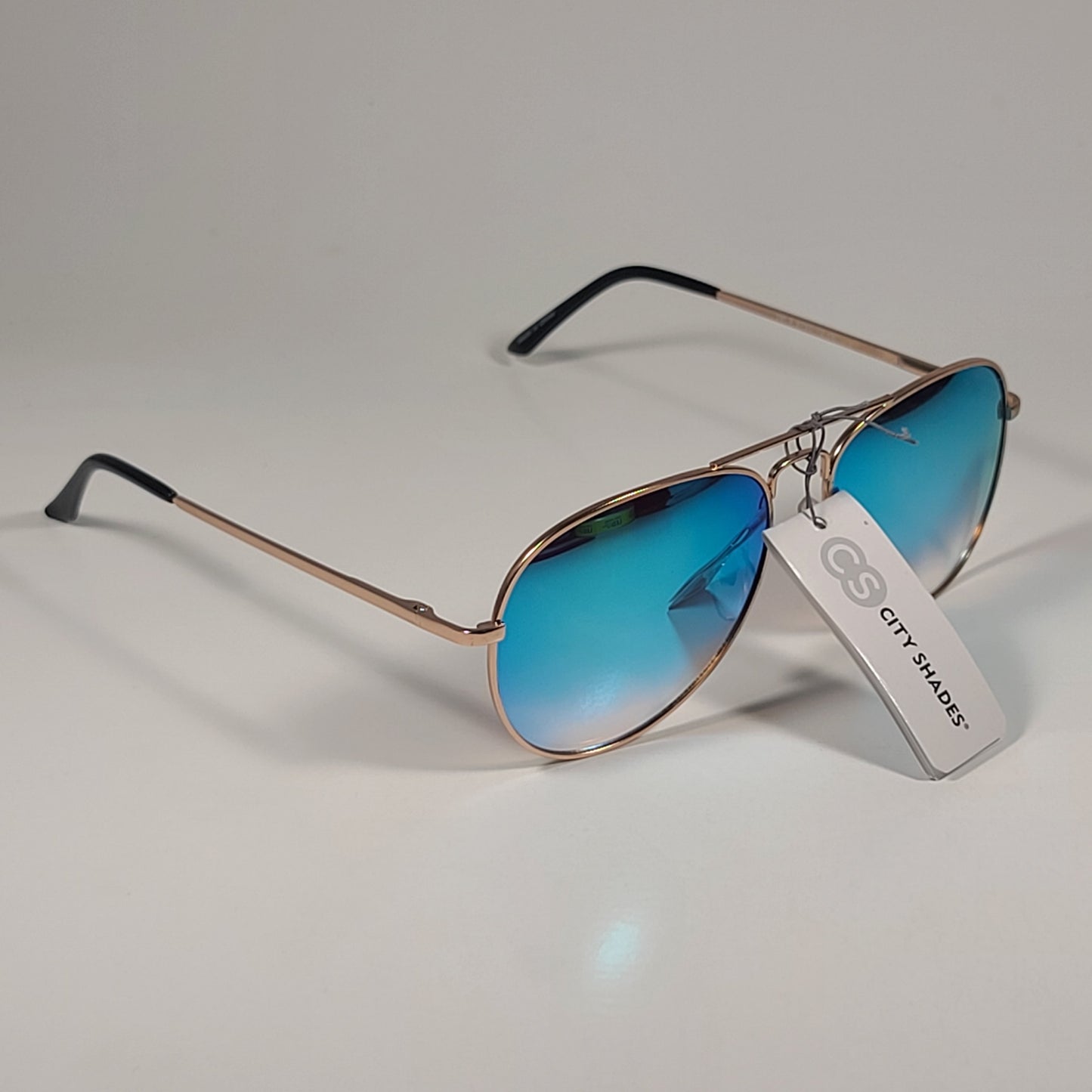 City Shades 6752-72 Pilot Sunglasses Gold Frame Blue Aqua Mirror Lens - Sunglasses