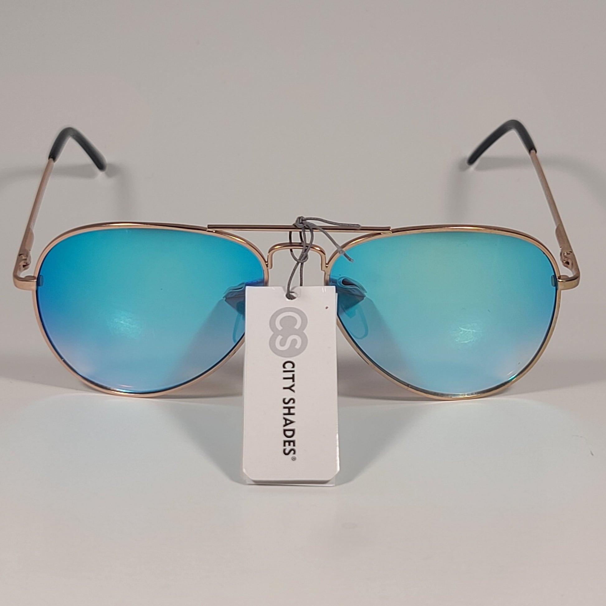 City Shades 6752-72 Pilot Sunglasses Gold Frame Blue Aqua Mirror Lens - Sunglasses