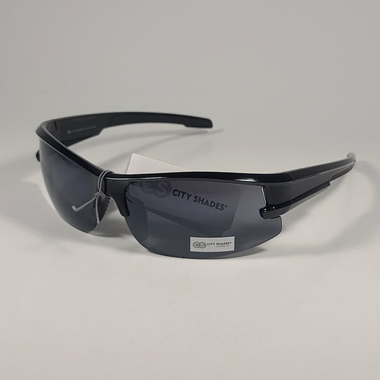 City Shades 6328 Sport Wrap Sunglasses Shiny Black Frame Gray Tinted Lens - Sunglasses