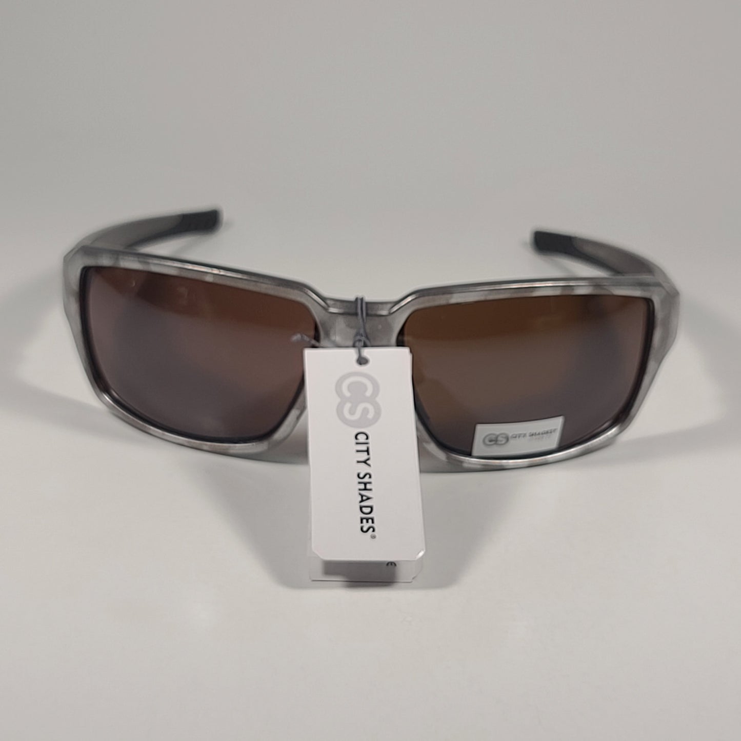 City Shades 6258 Sport Wrap Sunglasses Silver Gray Camo Frame Brown Tinted Lens - Sunglasses