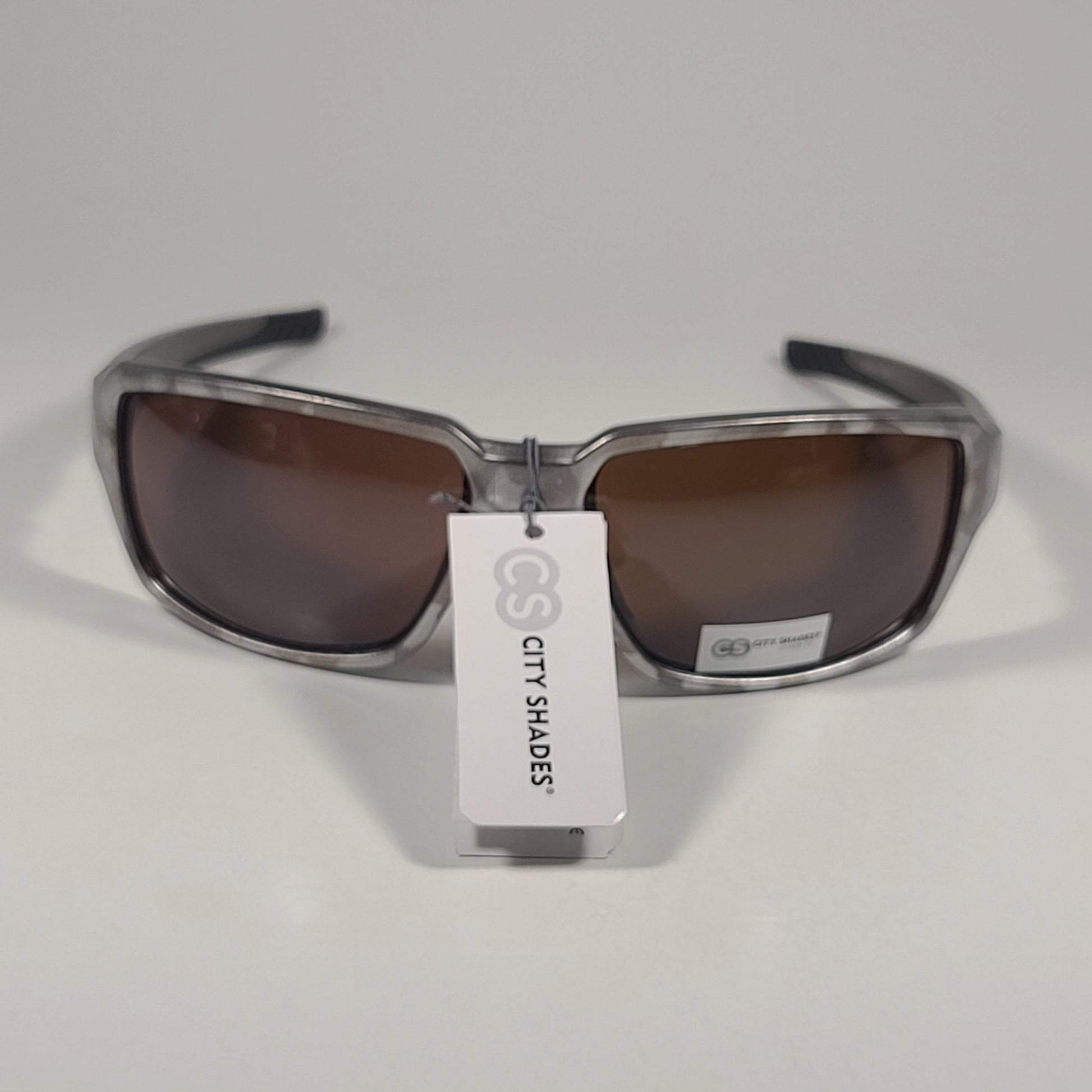 City Shades 6258 Sport Wrap Sunglasses Silver Gray Camo Frame Brown Tinted Lens - Sunglasses