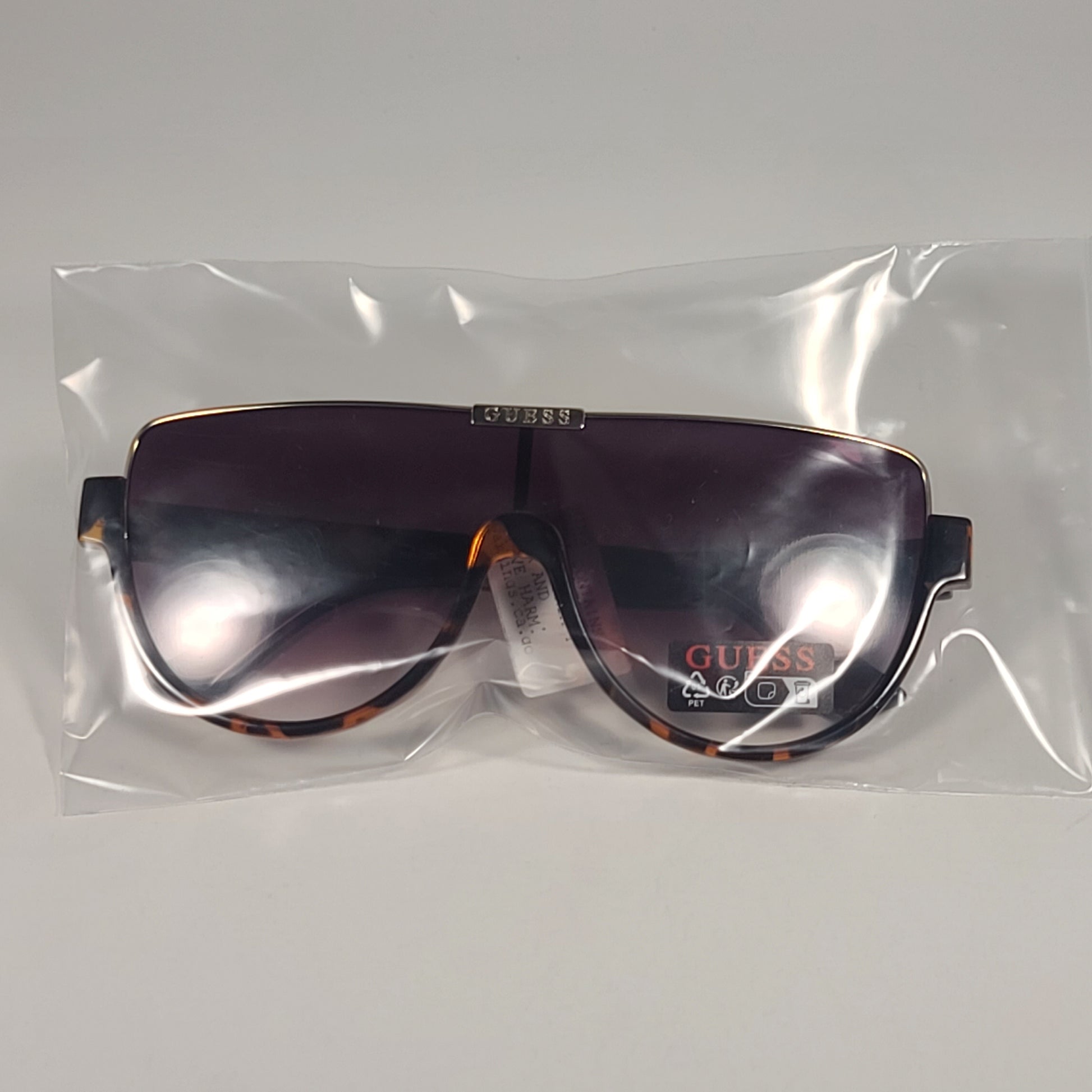 Guess GO00033 52F Shield Sunglasses Brown Tortoise Gold Frame Brown Gradient Lens - Sunglasses