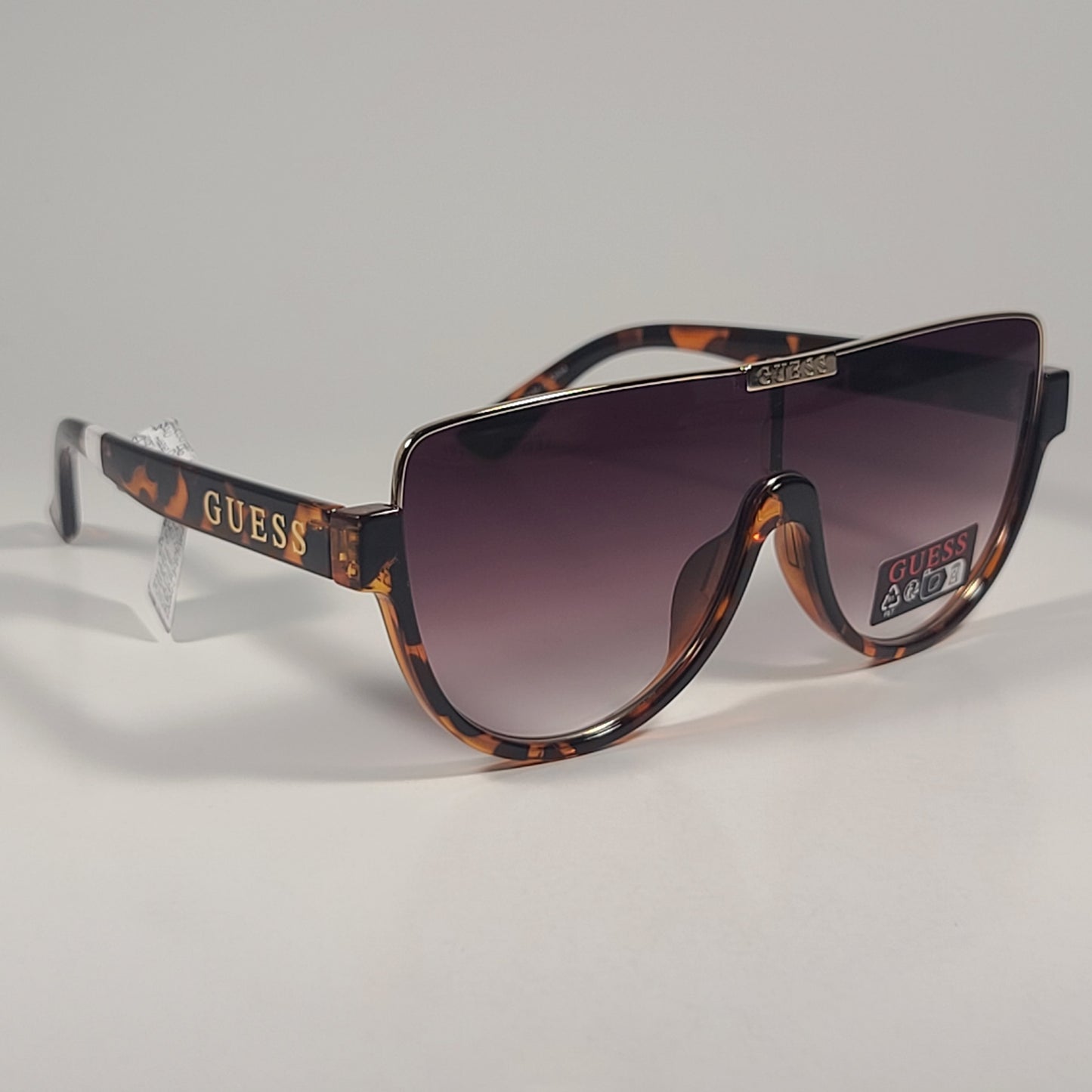 Guess GO00033 52F Shield Sunglasses Brown Tortoise Gold Frame Brown Gradient Lens - Sunglasses
