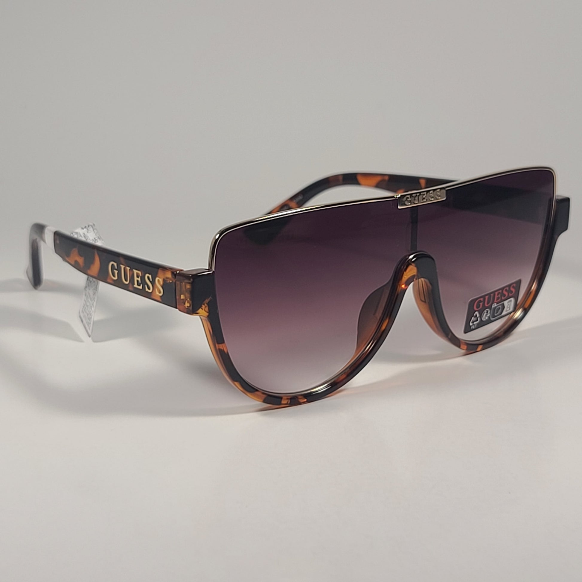 Guess GO00033 52F Shield Sunglasses Brown Tortoise Gold Frame Brown Gradient Lens - Sunglasses