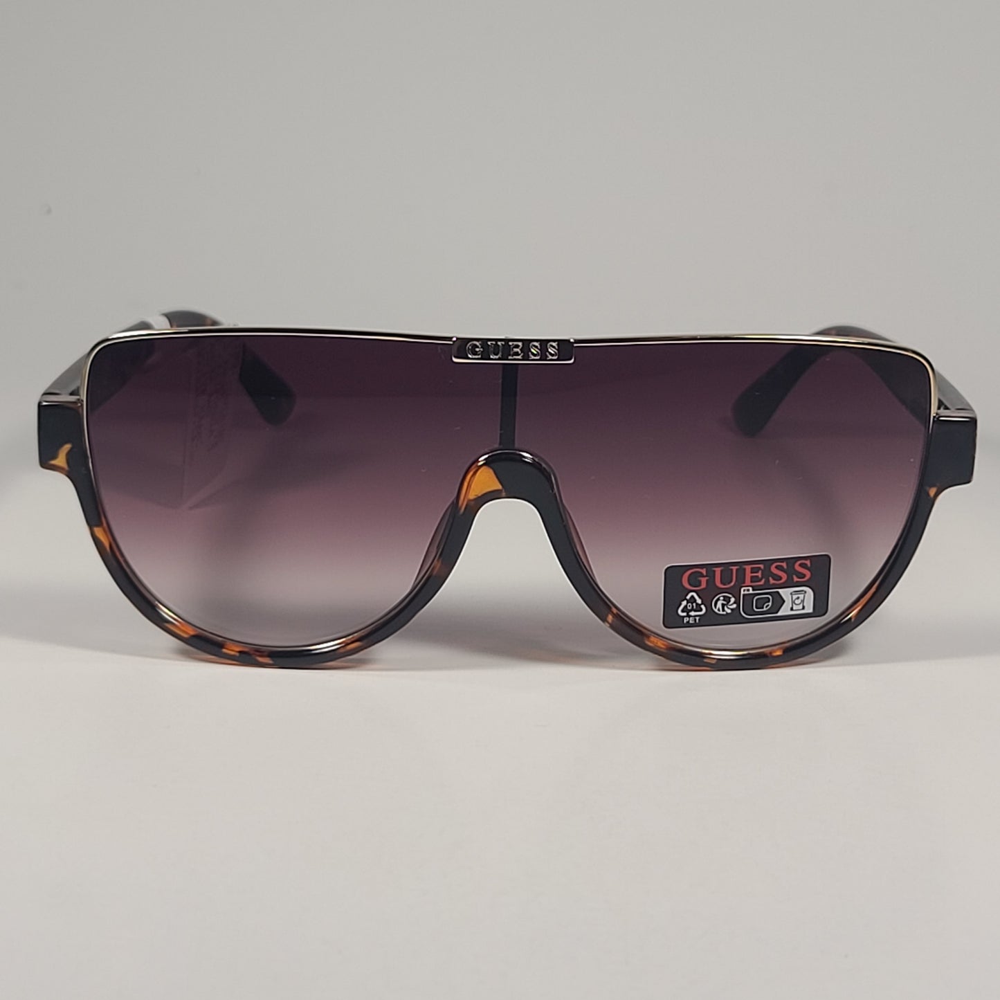 Guess GO00033 52F Shield Sunglasses Brown Tortoise Gold Frame Brown Gradient Lens - Sunglasses