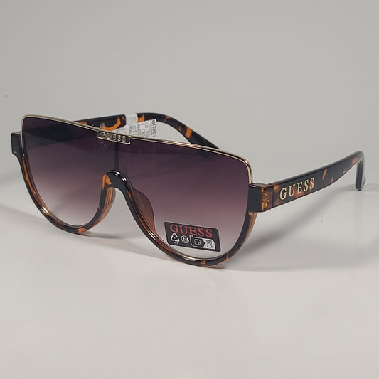 Guess GO00033 52F Shield Sunglasses Brown Tortoise Gold Frame Brown Gradient Lens - Sunglasses