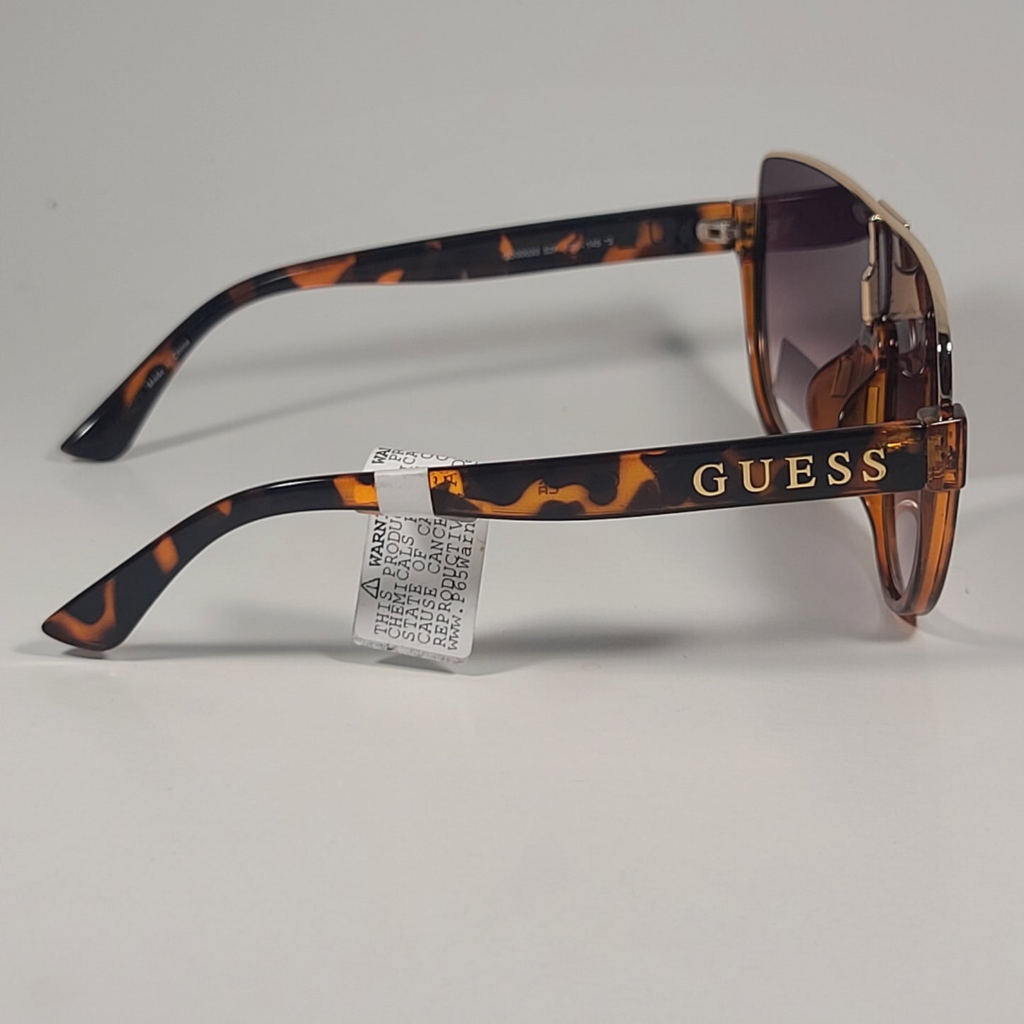 Guess GO00033 52F Shield Sunglasses Brown Tortoise Gold Frame Brown Gradient Lens - Sunglasses