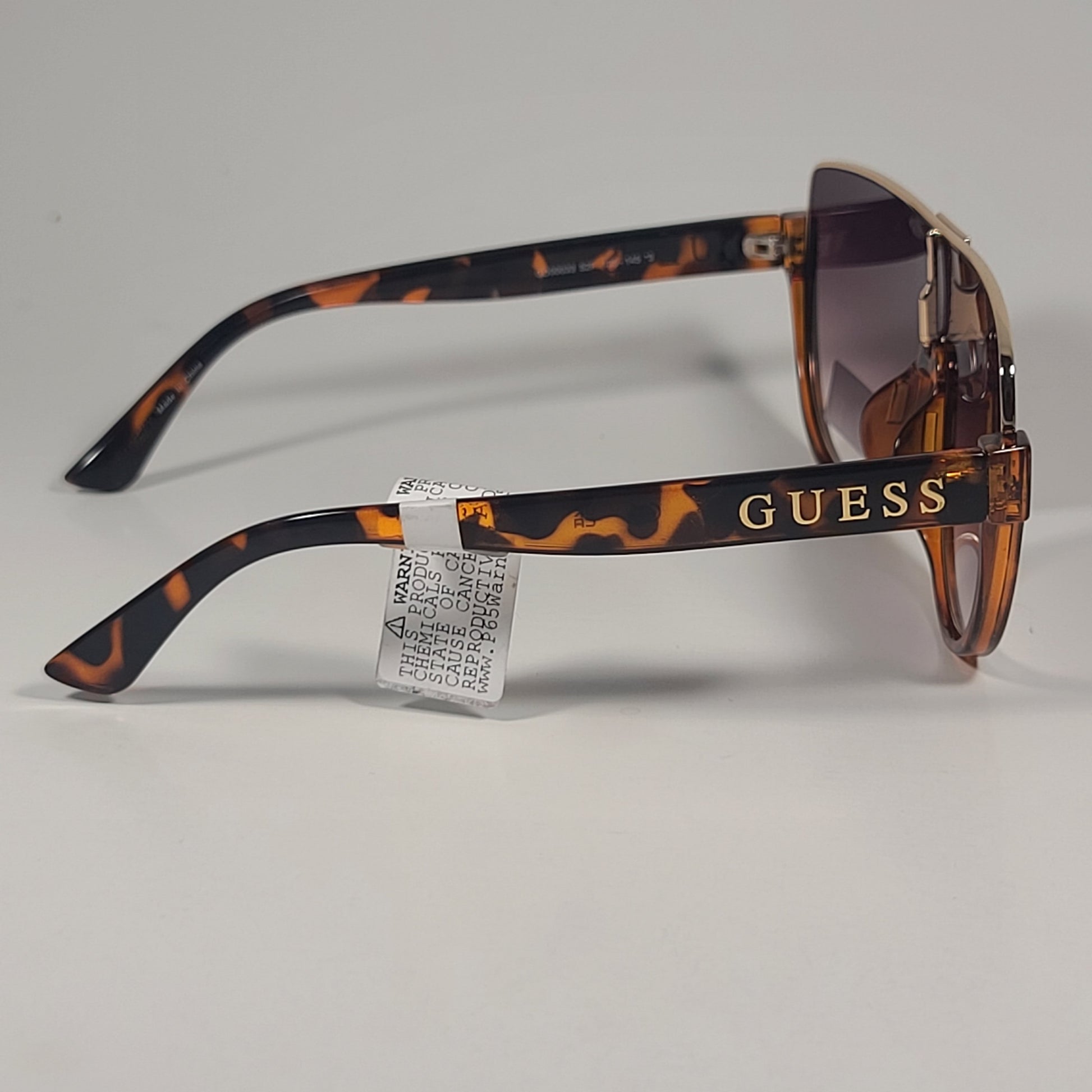 Guess GO00033 52F Shield Sunglasses Brown Tortoise Gold Frame Brown Gradient Lens - Sunglasses