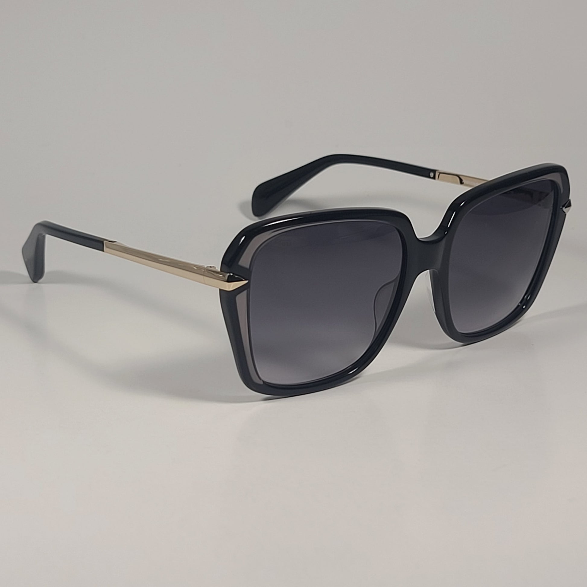 RAG & BONE RNB1059/G/S 807 9O Square Sunglasses Black Gold Gray Gradient Lens - Sunglasses