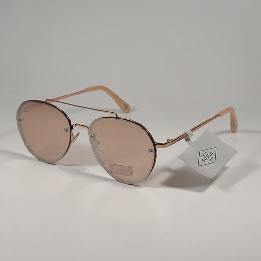 Fossil FW199 Rimless Pilot Sunglasses Rose Gold Frame And Flash Lens 57mm - Sunglasses