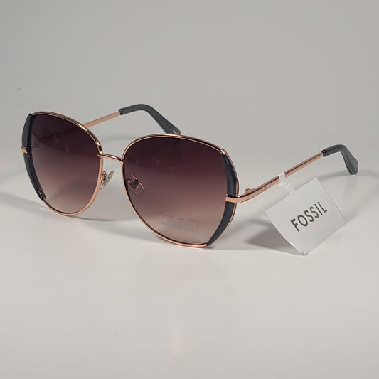 Fossil FW158 Butterfly Sunglasses Rose Gold Gray Frame Brown Gradient Lens 59mm - Sunglasses