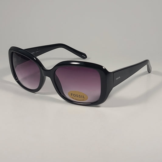 Fossil Oval FW241 Sunglasses Shiny Black Frame Smoke Gradient Lens 55mm - Sunglasses