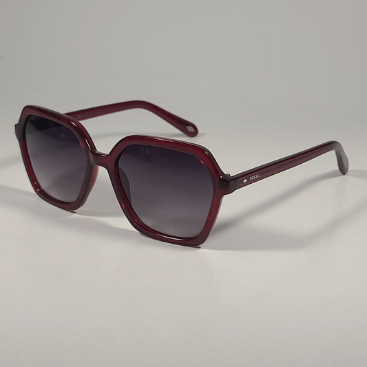 Fossil FW204 Geometric Hexagon Sunglasses Red Frame Smoke Gradient Lens 53mm - Sunglasses