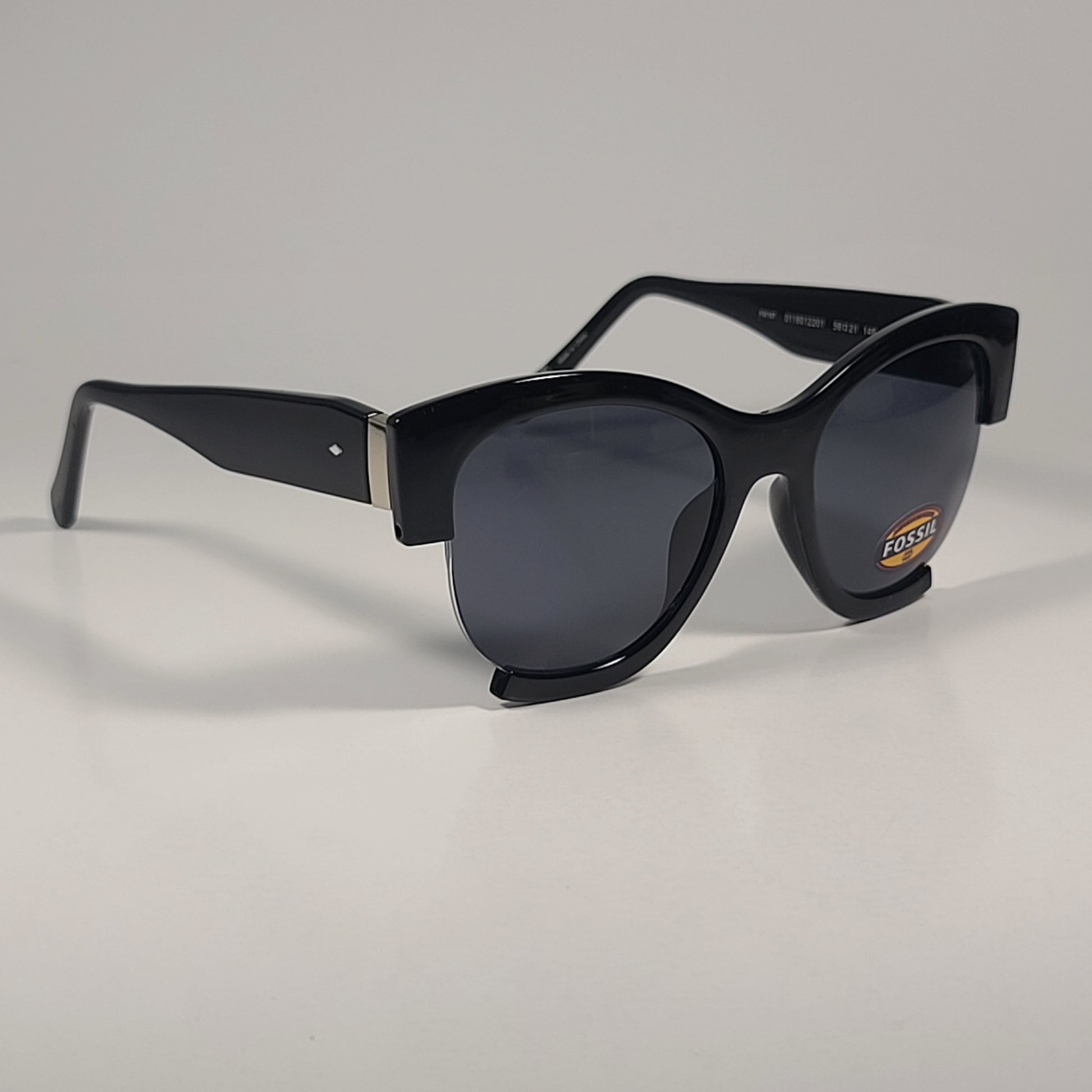 Fossil FW197 Cat Eye Oversize Sunglasses Black Frame Gray Tinted Lens 56mm - Sunglasses