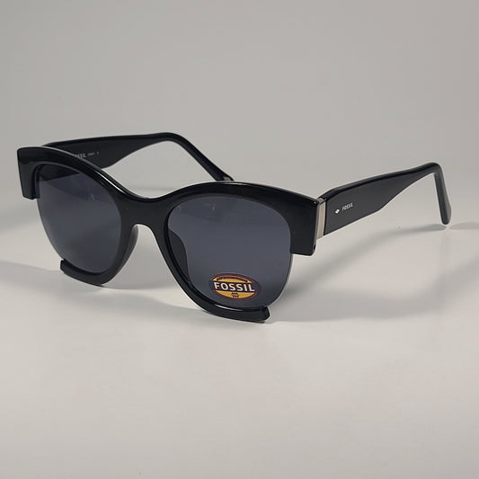 Fossil FW197 Cat Eye Oversize Sunglasses Black Frame Gray Tinted Lens 56mm - Sunglasses