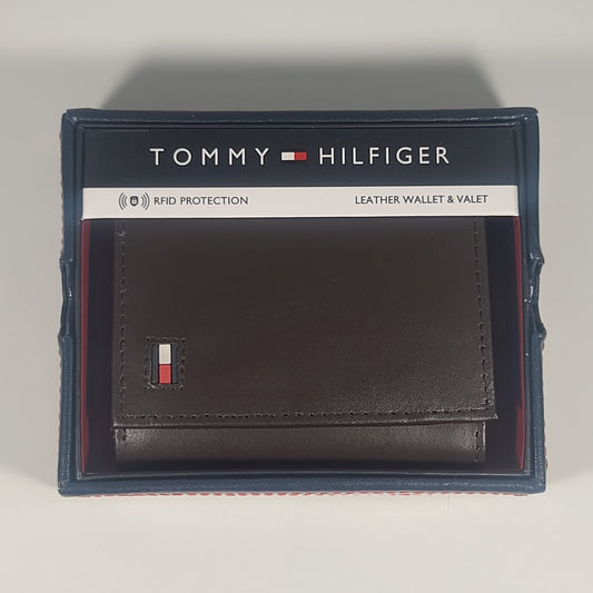 Tommy Hilfiger Men’s Trifold Brown Leather RFID Protection Wallet And Valet 31HP110019 - Wallets