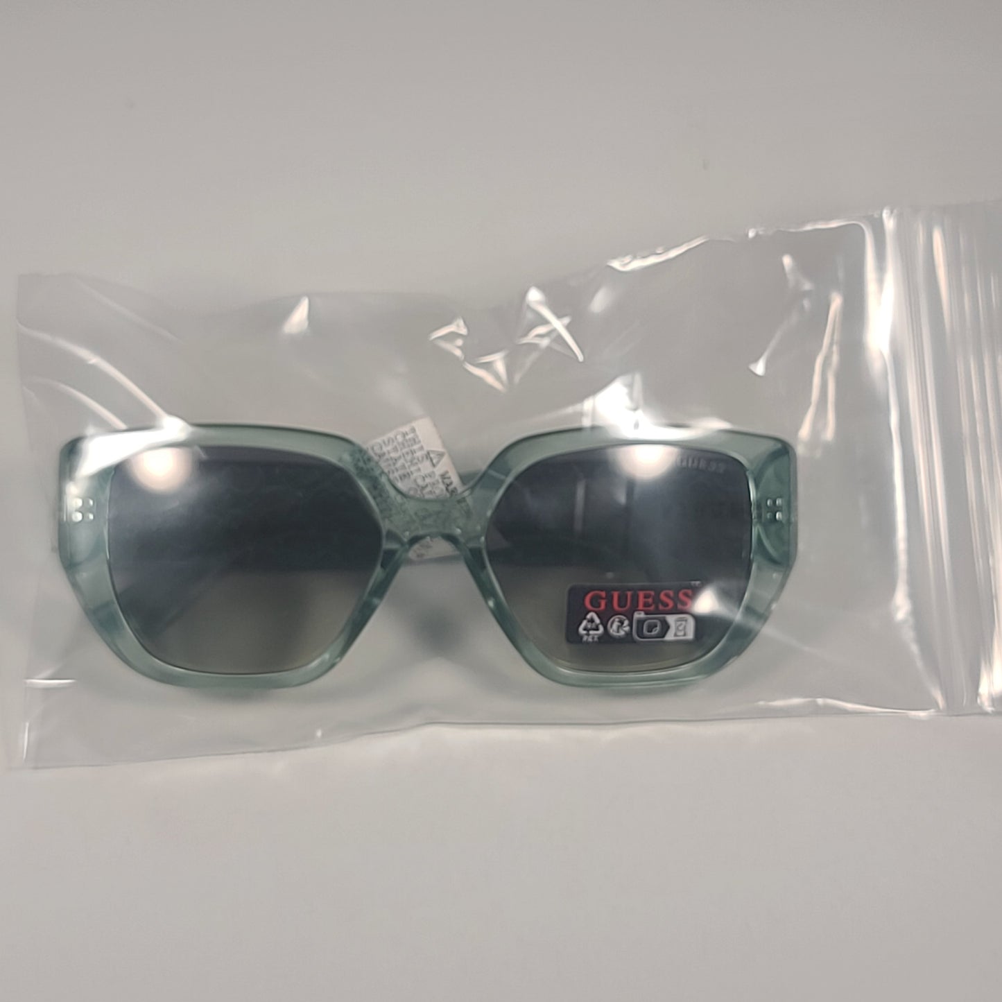 Guess GO00047 93X Cat Eye Sunglasses Clear Green Frame Gray Green Lenses 54mm - Sunglasses