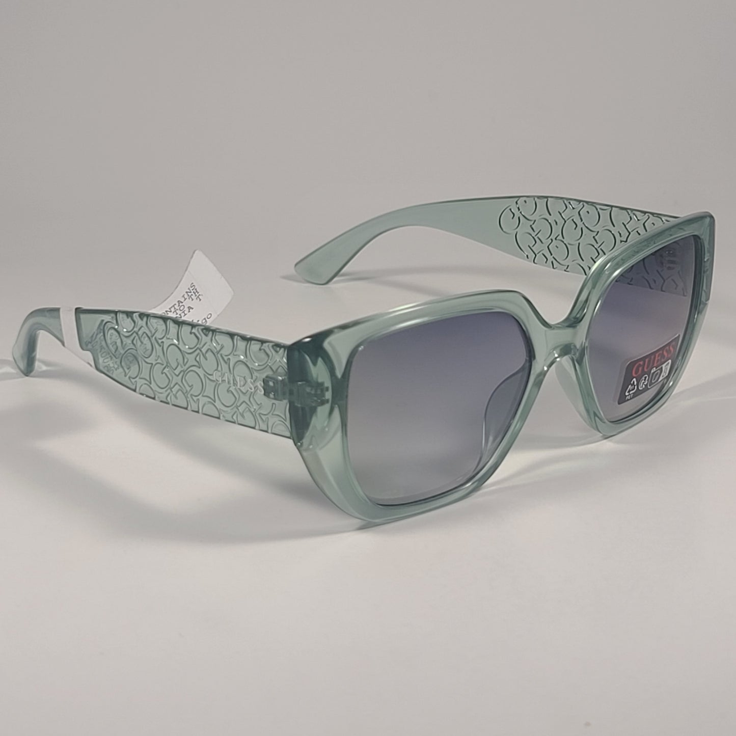 Guess GO00047 93X Cat Eye Sunglasses Clear Green Frame Gray Green Lenses 54mm - Sunglasses