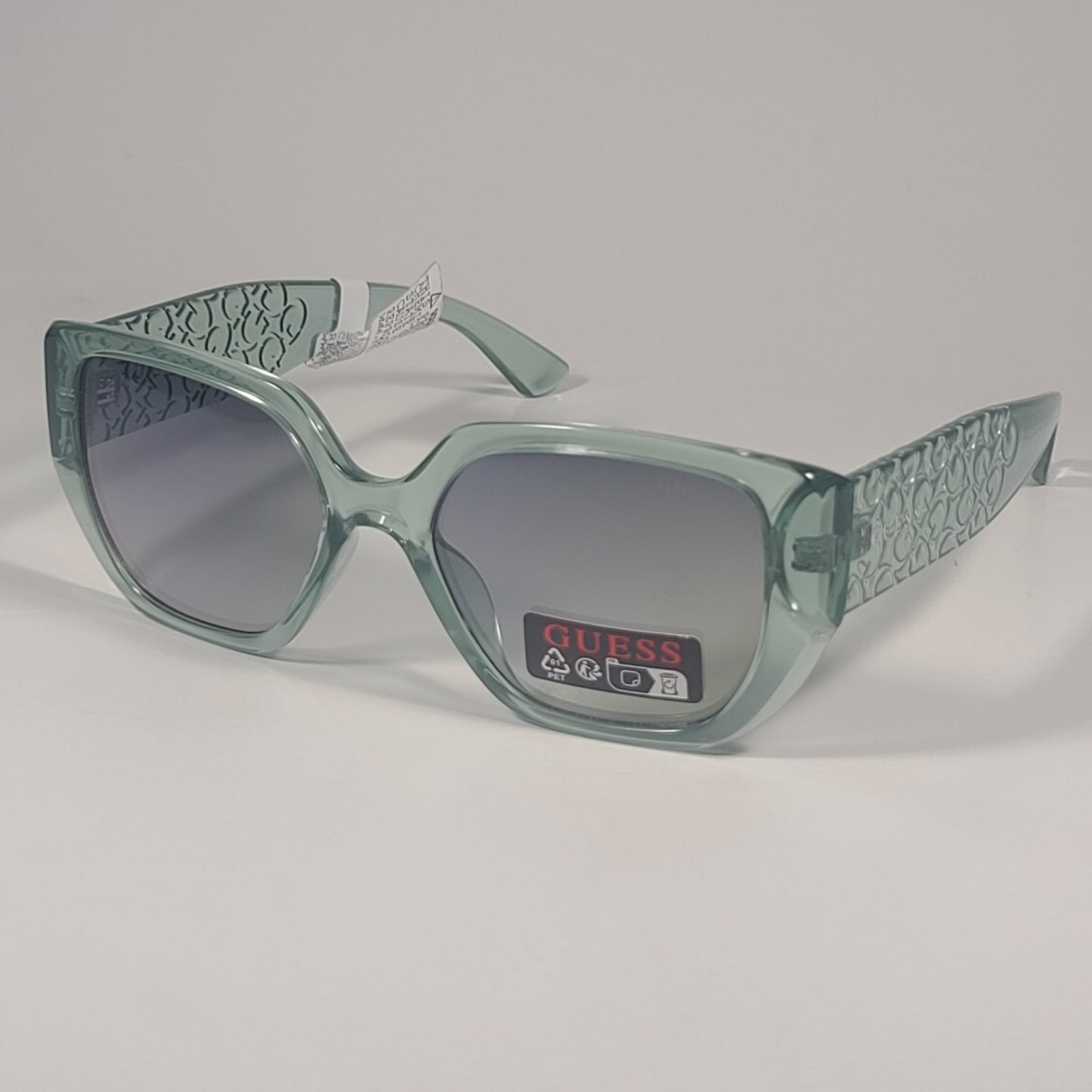 Guess GO00047 93X Cat Eye Sunglasses Clear Green Frame Gray Green Lenses 54mm - Sunglasses