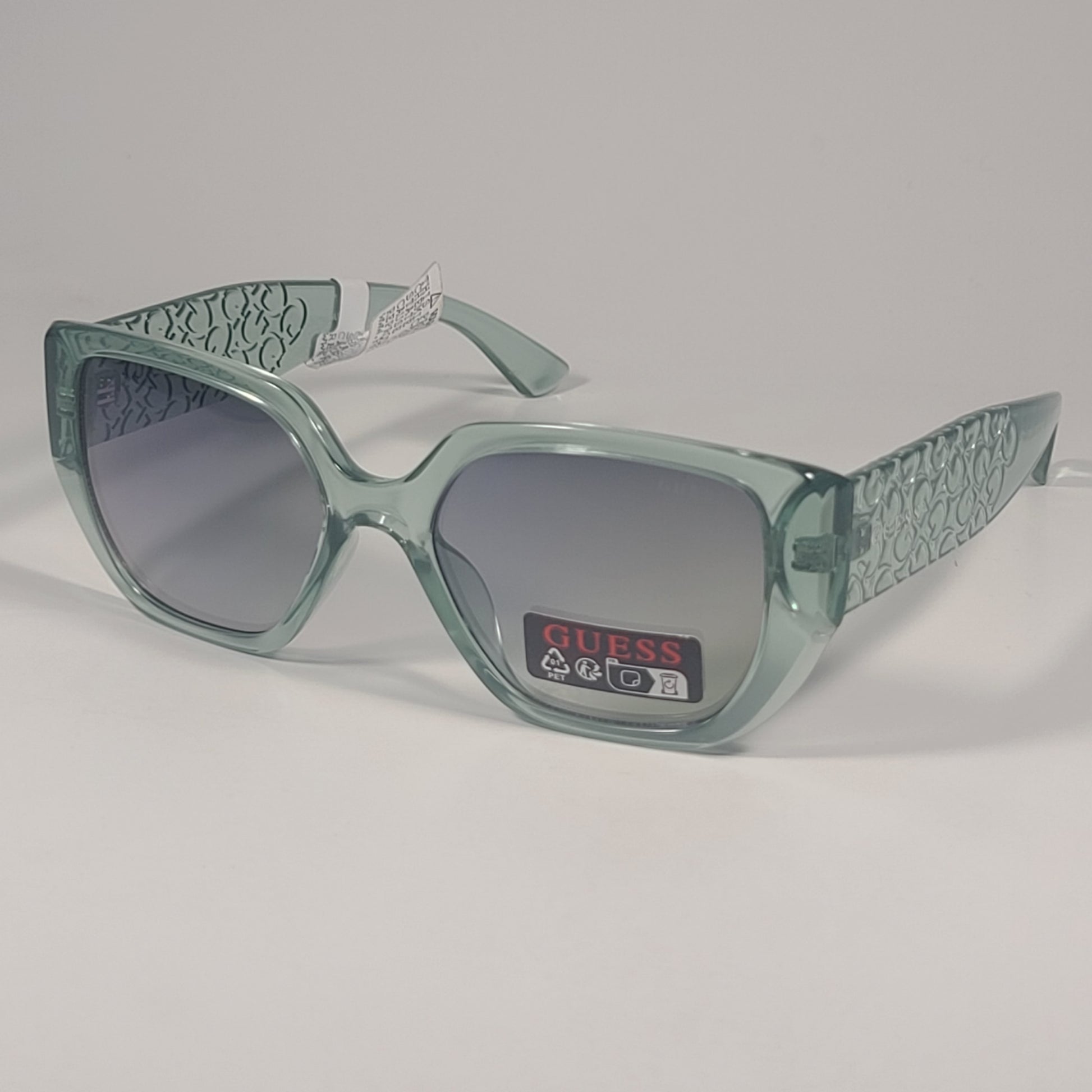 Guess GO00047 93X Cat Eye Sunglasses Clear Green Frame Gray Green Lenses 54mm - Sunglasses