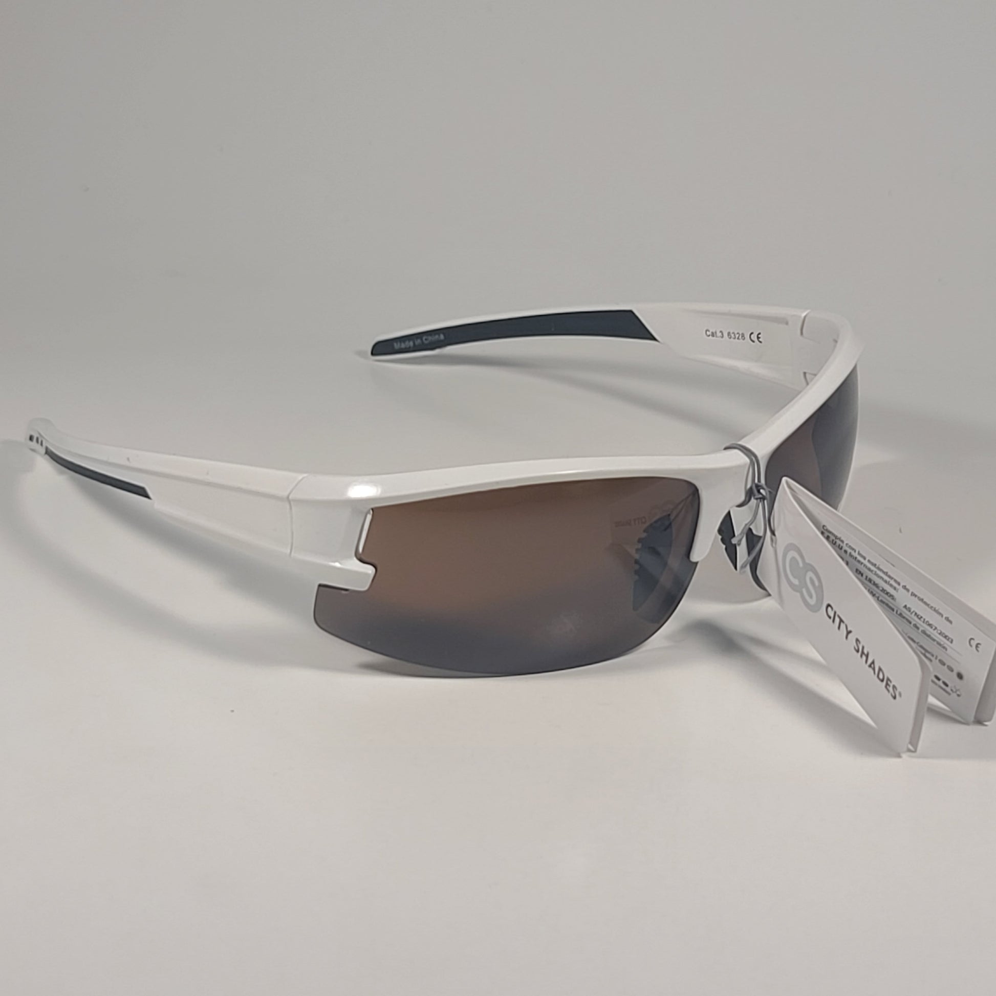 City Shades 6328 Sport Wrap Sunglasses White Frame Brown Tinted Lens - Sunglasses