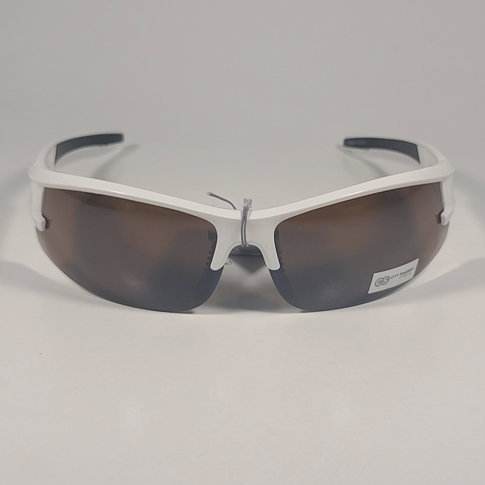 City Shades 6328 Sport Wrap Sunglasses White Frame Brown Tinted Lens - Sunglasses
