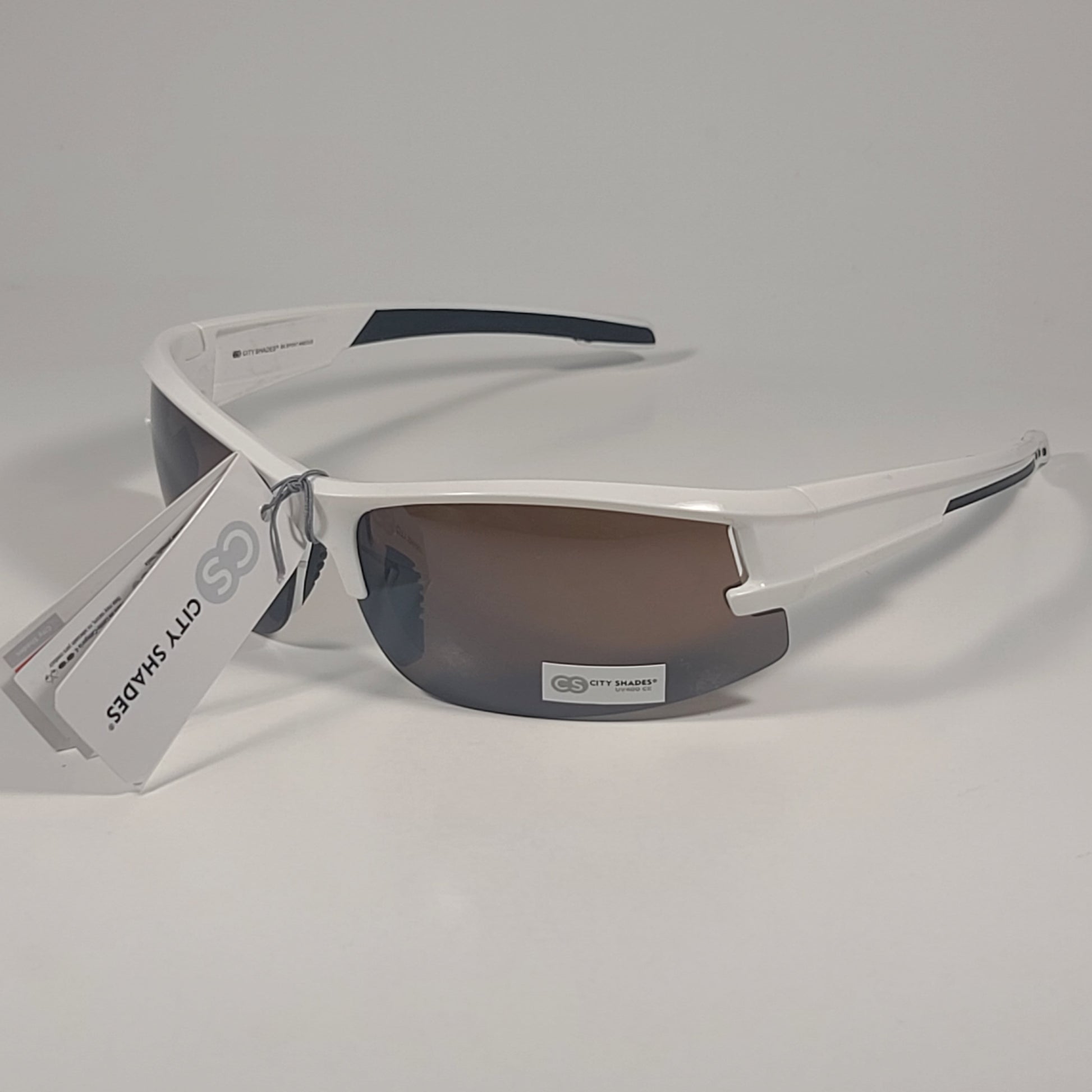City Shades 6328 Sport Wrap Sunglasses White Frame Brown Tinted Lens - Sunglasses